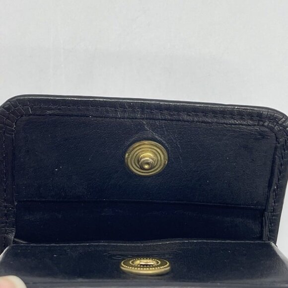 Vintage Rare COACH Black Leather Coin Holder Gold Snap Closer Fold Square Pouch - Picture 4 of 12
